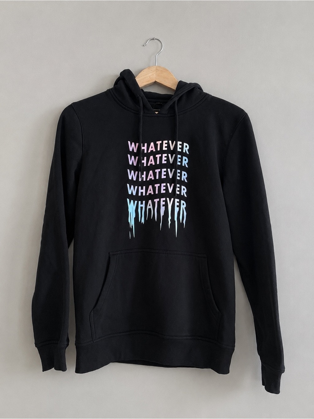 Mister Tee Women’s Small Black Whatever Graphic Hoodie Pullover Cotton Blend